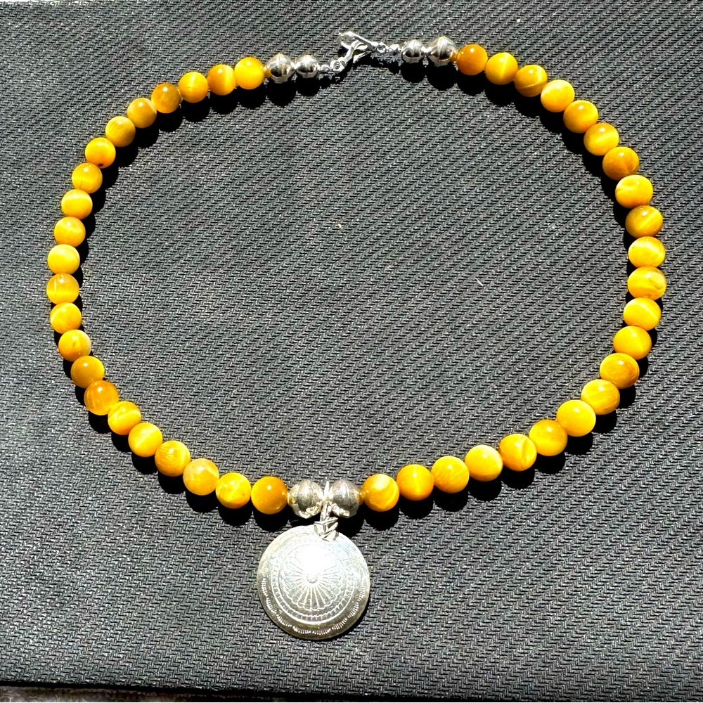 Hand Crafted ”One of a Kind” Blond Tiger Eye Concho & Sterling Solver Necklace